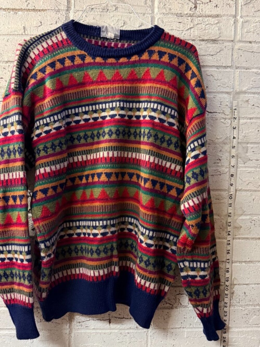 Vintage Meister XL 100% Wool Fair Isle Geometric Sweater Colorful Grandpa Ski